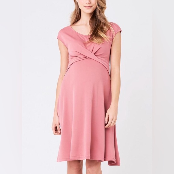 NEW Ripe Maternity A-line Cross Your Heart Dress Dusty Rose Pink Cap Sleeve Knee - Picture 1 of 9
